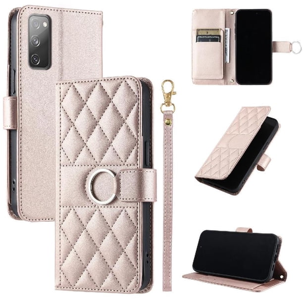 Funda Acolchada con Anilla y Correa para Samsung Galaxy S20 FE Slots para Tarjetas Oro rosa