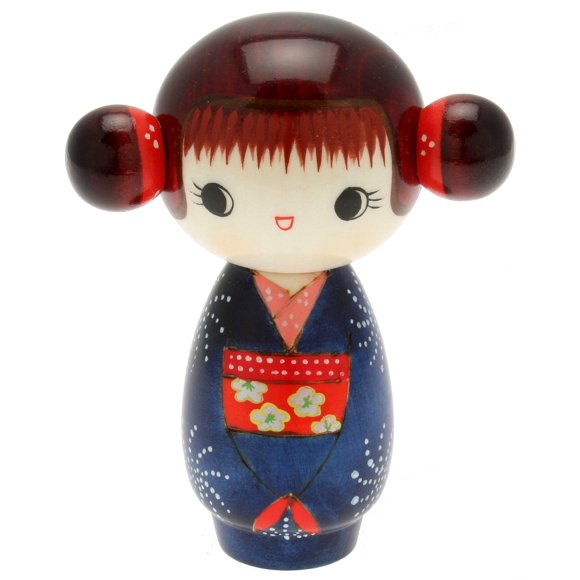 Muñeca Kokeshi Usaburo Hoshi con kimono azul de madera – Japón