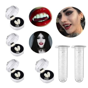 Genérica - Pack 4 Colmillos De Dientes De Vampiro Halloween + Pegamento Para Tu Disfraz O Coplay