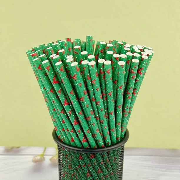 50pcs, Xmas Paper Straws Christmas Tableware Decorations For Home Party Drinking Straw Noel Navidad 2024 New Year, Christmas Decorations, Party Decor, Party Supplies, Cute Decor, Table Decor Supplies,