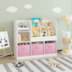 thumbnail image 3 of Kids Bookcase and Bookshelf, Multifunctional Bookcase with 3 Collapsible Fabric Drawers, Bookcase Display Stand, Toy Storage Organizer for Bedroom, Playroom, Hallway (White/Pink), 3 of 3