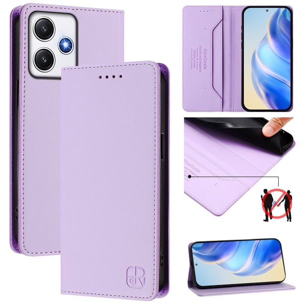 Funda Billetera con Soporte para Xiaomi Redmi 12 4G/5G Bloqueo RFID Plegable Morado claro