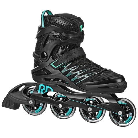 Patines En Línea Roller Derby Q-84 Para Mujer, Color Negro/Verde Azulado, Talla 08