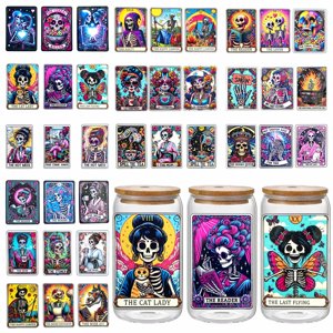 Dnchgoya - Pegatinas De Transferencia Uv Dtf Para Vasos De Halloween, Con Personajes De Halloween, Para Vasos De Vidrio De 16 Oz.