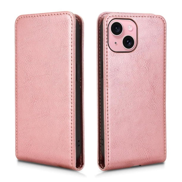 Funda tipo folio para iPhone 15 con soporte magnético y protección para la cámara Oro rosa