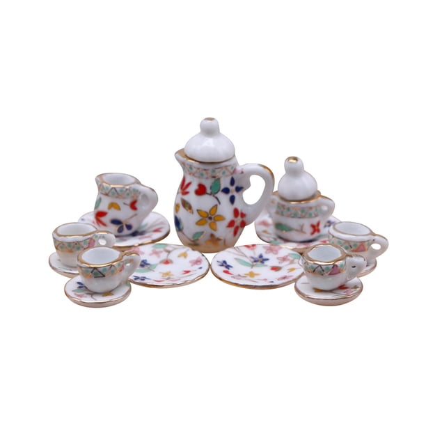15 Uds 1/12 Casa de Muñecas Juego de Té en Miniatura Juego de Té en Miniatura Accesorios de Fotografía 1:12 Casa de Muñecas Cerámica DIY Escena Acceso estilo B