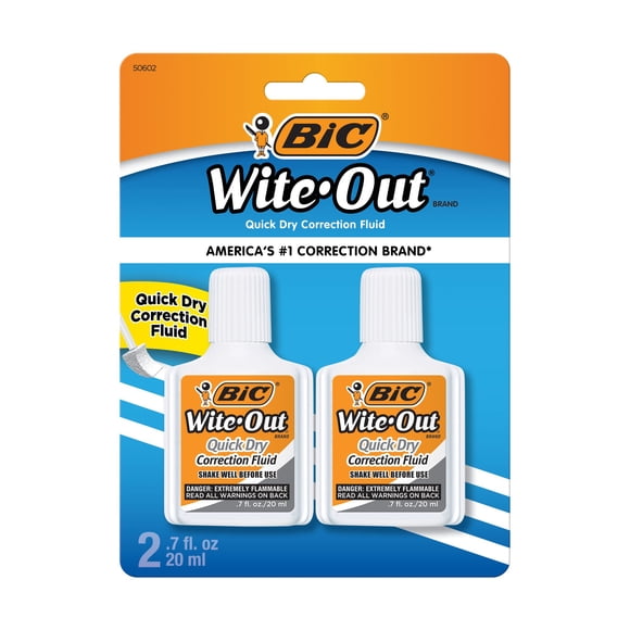 Líquido corrector BIC Wite-Out Quick Dry, 20 ml, paquete de 2 unidades, color blanco