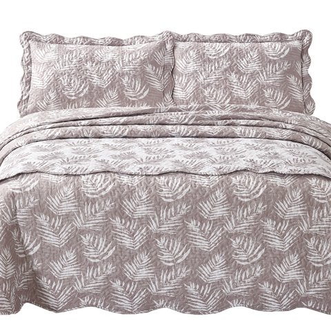 Mallorca - Quilt Con Piecera Reversible Helechos Ocre 1,5 Plazas