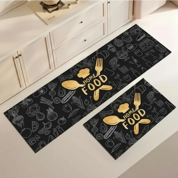 Alfombra De Cocina Antideslizantes Y Lavables Negro Con Amarillo Pasillo De Cocinero