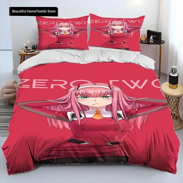 Zero Two DARLING In The FRANXX Cartoon Comforter Bedding Set,Duvet Cover Bed Set Quilt Cover Pillowcase,Queen Size Bedding SetBed Sheets
