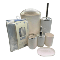 Genérico - Juego Accesorios Set De Baño 6 Piezas Cepillo Wc Blanco + Cortina De Obsequio
