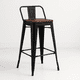 thumbnail image 1 of Taburete Tolix Negro Alto con Respaldo para bar o terraza - Asiento de Madera Oscura Walnut, 1 of 7