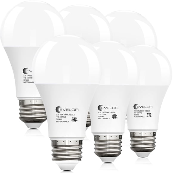 Bombillas LED Revelor A19 de 13 W (equivalente a 100 W), paquete de 6