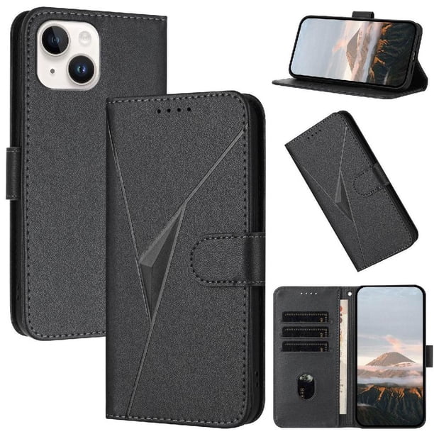 Funda Cartera Fibra de Carbono para iPhone 15 con Soporte y Cierre Magnético Negro