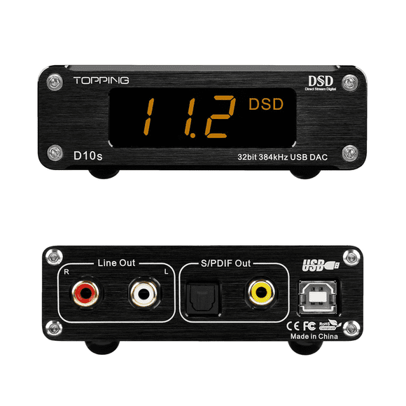 TOPPING D10S DAC USB, ES9038QsM, DSD256 a 384 kHz, ecualizador de 10 bandas, amplificador operacional, conexión coaxial, alta resolución, negro