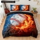 thumbnail image 1 of Sports Baseball Duvet Cover Sports Games Theme Ball Bedding Set Golden Flame Polyester Comforter Cover Full Size Kids Boys Bed Sheets, 1 of 5