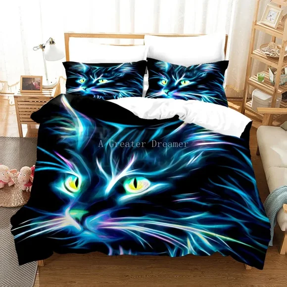 v2900 Bed Sheets Lovely Cat Print Bedding Set Cute Duvet Quilt Cover Animal Bed Cover with Pillowcases Custom Bed Linen Full King Size Decor 3-Piece Bedding Set (1 Duvet Cover + 2 Pillow Shams) Bed Sh