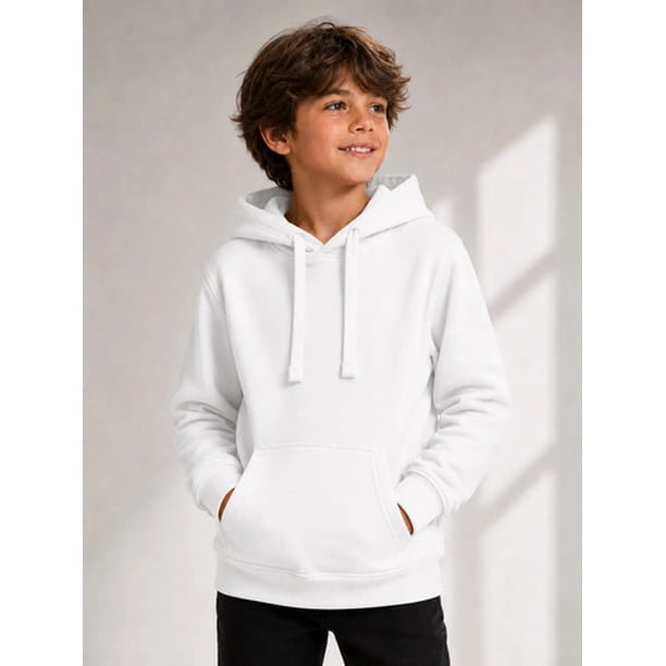 Poleron Canguro De Niño Basico 340g Basico Con Capucha 70/30 10 Blanco Lisa