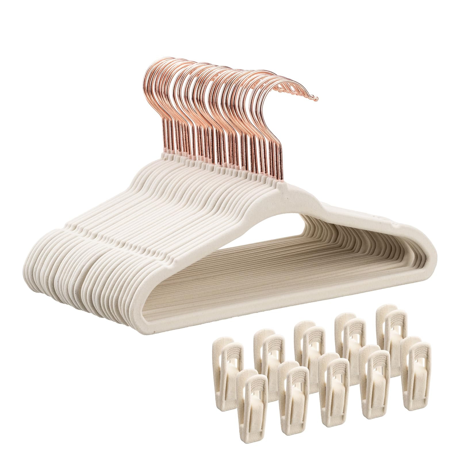 Perchas Para Bebés Tonswachic Velvet, Paquete De 30 Con 10 Clips, Color Beige