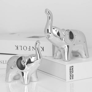 Veat00L - Un Par De Estatuas De Elefante Para Decoración Del Hogar, Cifras De Estilo Moderno, Escultura Para Oficina, Computadora O Sala De Estar (Cerámica Plateada)