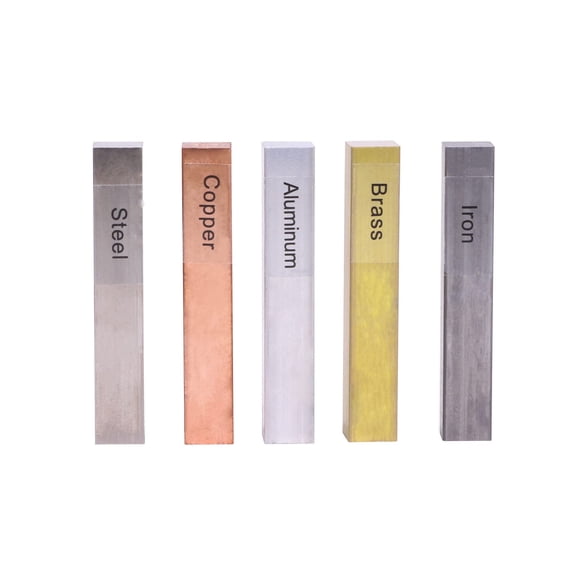 Set de 5 Bloques de Metal - Latón, Cobre, Hierro, Acero y Aluminio para Investigación de Densidad, Gravedad Específica y Experimentos de Calor Específico