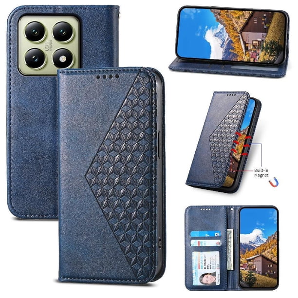 Funda Flip FOXDOCK para Xiaomi 14T Pro 5G , Estilo Billetera con Diseño Rombo, Correa de Mano y Soporte, Uso Diario