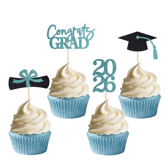 Decoraciones para Cupcakes de Graduación SakFestivo 36 PCS Azul Claro