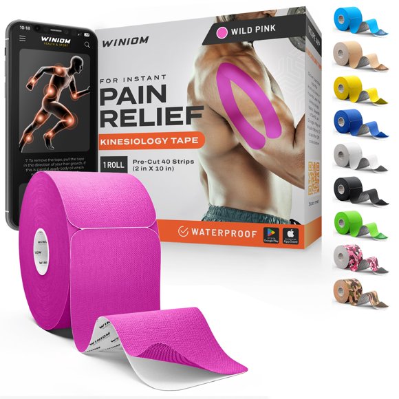 Cinta de Kinesiología WINIOM 2" x 9,7 m Rosa Salvaje Impermeable