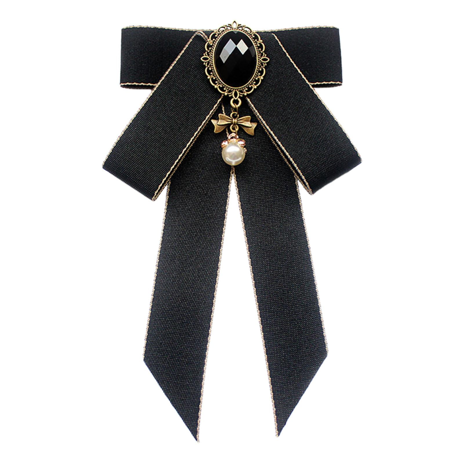 Magideal - Broche De Cinta Con Pajarita, Corbata Para Mujer, Pajarita Preatada, Broche Con Lazo, Corbata Para Camisa, Corbata Para Uniforme, Accesorios De Ropa Negro