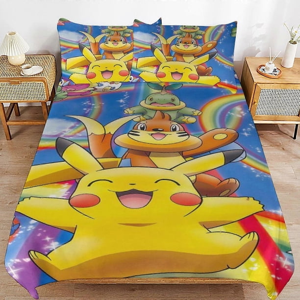 Pi--chu Bed Duvet Cover Microfiber Bedding Se3D Printed Lightweight3 Piece Comforter Se