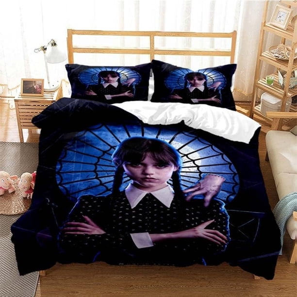 x2373 Bed SheetsWednesday Bedding Set Wednesday Microfibre Cartoon Children Bed Linen Set for Teenagers Adults Boys Duvet Cover Set Pillowcase 3-Piece Bedding Set (1 Duvet Cover + 2 Pillow Shams) nj23