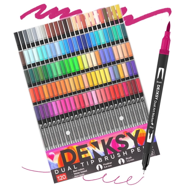 Set de marcadores acuarelables DENKSY de 120 piezas a base de agua con punta pincel y punta fina