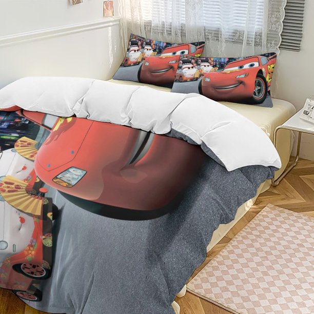 Cars Lightning McQueen Boys 3 Piece Bedding with 1 Duvet Cover And 2 Pillowcases Queen Bed Sheets