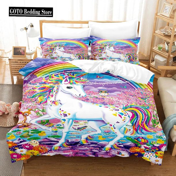 v309 Bed Sheets Cute Dream Unicorn Bedding Set Adults Children Winter Duvet Cover Sets Kids,twin Full Bedroom Set Home Textile Housse De Couette 3-Piece Bedding Set (1 Duvet Cover + 2 Pillow Shams) Be