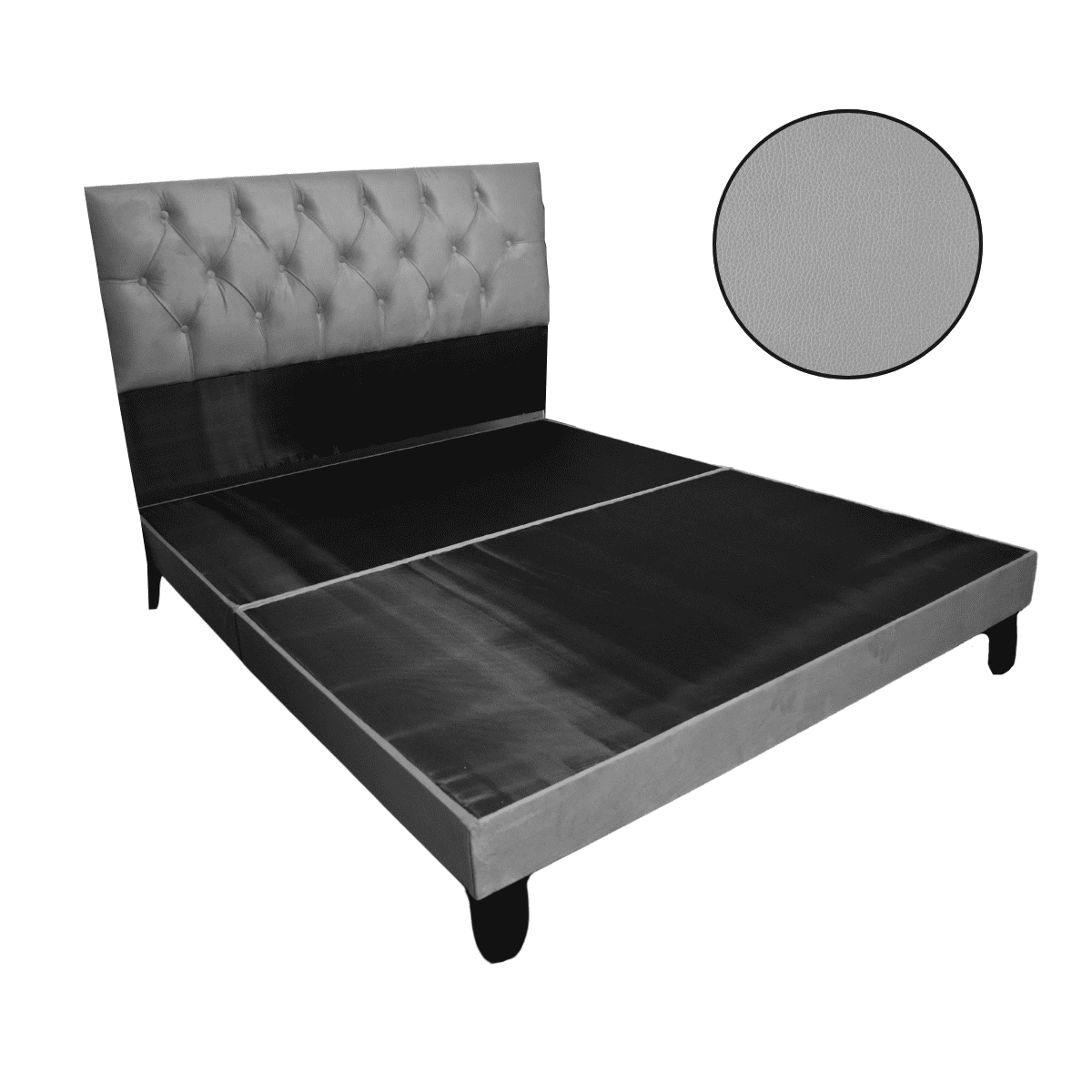 Mueblart - Base De Cama Con Respaldo A Piso King Gris Eco Cuero