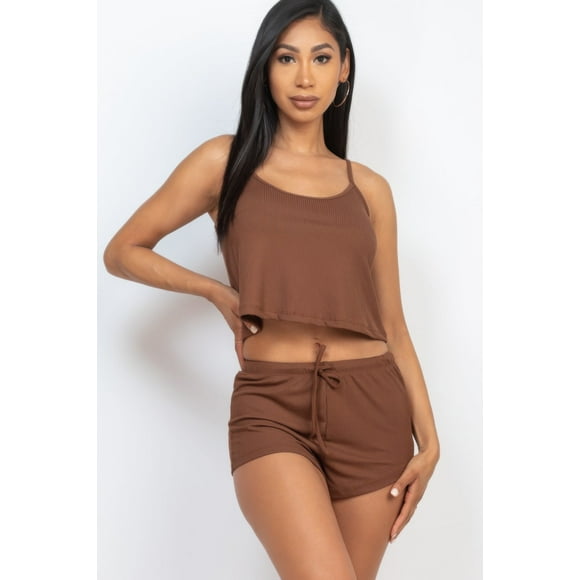 Conjunto De Top Y Shorts Con Tirantes Acanalados