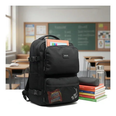 Genérico - Mochila Escolar Reforzada Negra / Azul Gran Capacidad Y Multibolsillos Incluye Puerto Usb - Cable