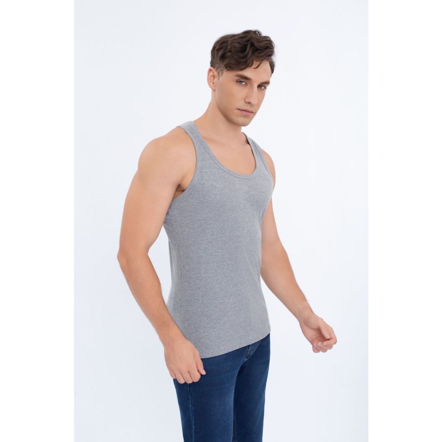 Likeshop - Camiseta Hombre Elasticada Sin Manga Acanalada Algodón 7610