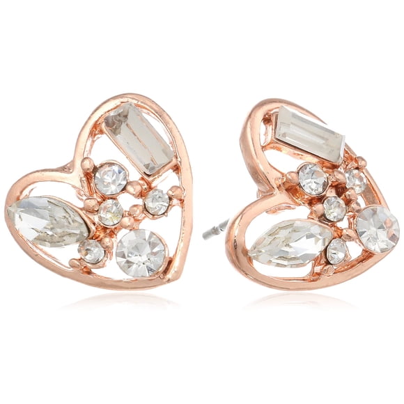 Pendientes Betsey Johnson con forma de corazón de cristal, tono oro rosa