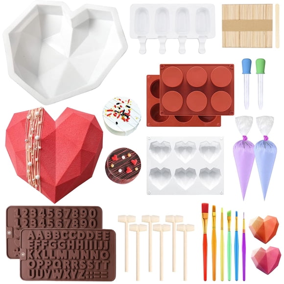 Juego de moldes Qefuna corazón de diamante para chocolate y caramelos – 22 cm