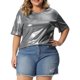 thumbnail image 1 of Agnes Orinda Disfraces de Halloween para Mujeres Tallas Grandes Tops de Escuela Universitaria Metálicos Holográficos de Manga Corta Blusas de Fiesta de Concierto 4X Plata, 1 of 6