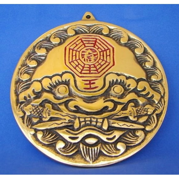 Espejo Yin Yang Bagua de latón con cabeza de tigre importado de Feng Shui