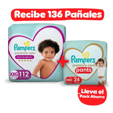 Pañales Premium Care Xxg 112 Und + Pants Xxg 26 Und Pampers