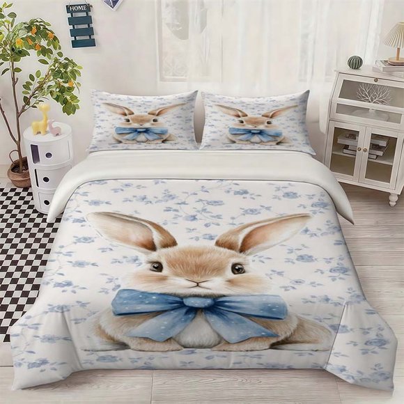 Cute Rabbit Illustration Bedding Set. Soft And Comfortable Bedding Set Suitable for All Seasons