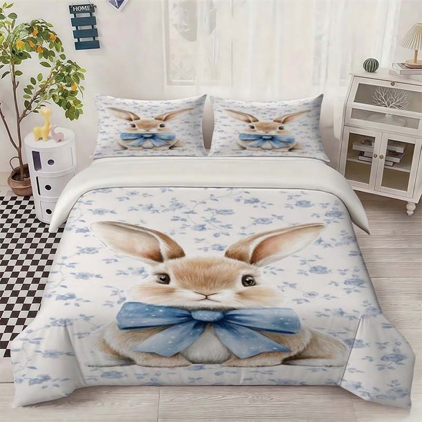 Cute Rabbit Illustration Bedding Set. Soft And Comfortable Bedding Set Suitable for All Seasons