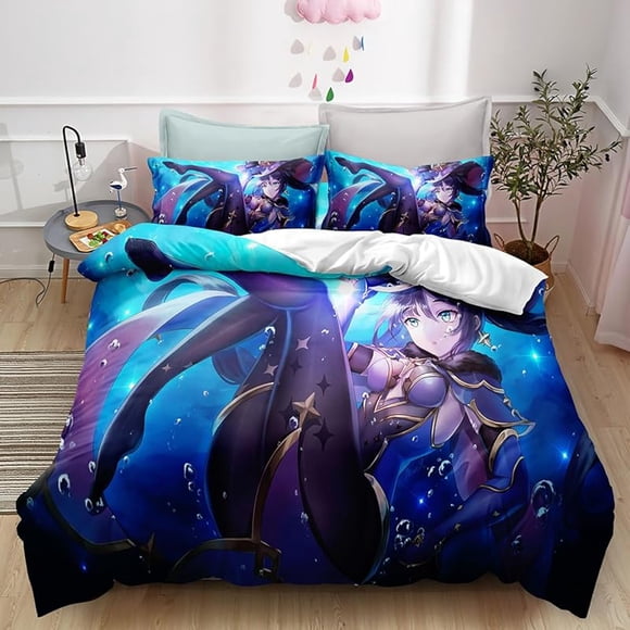 3D Printi-ng Gen-shin Impac-t Beddi-ng 3 Piec-e Soft -Microfib-er Duvet C-over Set In-clud-es 1 Be-d Co-ver and 2 Pill-owcases -Adult -Boys a-nd Girls Gift Twin