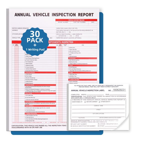 Formulario de informe anual de inspección del vehículo, paquete de 30 REKZOWN