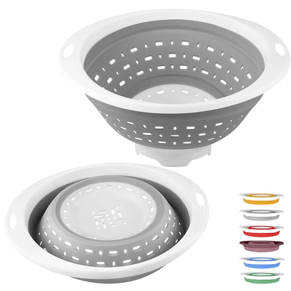 Colador y colador plegables QiMH de 5 litros, gris y blanco