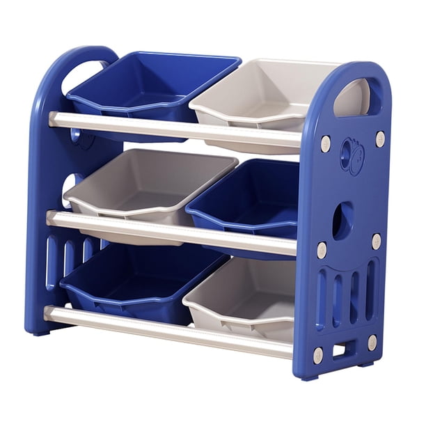 Organizador de almacenamiento de juguetes para niños, Estante de almacenamiento de juguetes, Estantería de 3 niveles, Estantería, Muebles livianos par Azul oscuro