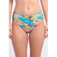 Samia - Bikini Clásico Costados Drapeados Estampado Turquesa